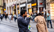 

A toy seller is blowing bubbles with a toy at Istiklal Caddesi in Beyoglu, Turkey, on Ma...