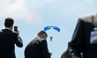 Folgore paratroopers over the skies of Rome in Italy on June 2, 2023 for the 77th Italian...