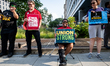 SAG-AFTRA actors and other union members picket a Barbie screening in Washington, DC.  Act...