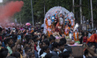 Devotees foot march with Durga idol to immerse in the Brahmaputra river at the end of the...