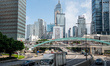 A general view showing a road and office buildings on October 25, 2023 in Hong Kong, China...