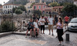 Tourists enjoy their time at Monastiraki square in the center of Athens, Greece on October...