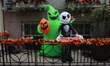 Fun inflatable scary Halloween decorations cover the exterior of this Greenwich Village to...