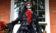 Halloween decorations cover the doorway and staircase of a Gramercy Park townhouse in New...