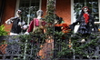 Halloween decorations cover the doorway and staircase of a Gramercy Park townhouse in New...