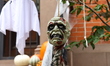 Halloween decorations cover the doorway and staircase of a Gramercy Park townhouse in New...