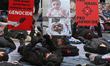 EDMONTON, CANADA - OCTOBER 23, 2023:Pro-Palestinian supporters staging a 'Die-In for Gaza...