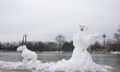A snowman is being seen in Nagasaki Hiroshima Park in Cologne, Germany, on December 4, 202...
