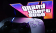 GTA VI logo from the trailer displayed on a laptop screen and PlayStation DualSense contro...