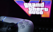 GTA VI logo from the trailer displayed on a laptop screen and PlayStation DualSense contro...