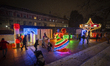 An illuminated playground and a carousel are seen in Warsaw, Poland on 08 December, 2023....