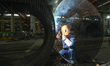 A worker is welding steel components of air separation equipment in Huzhou, Zhejiang Provi...