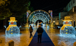 Christmas lights are illuminating Castle Square in Conversano, Italy, on December 20, 2023...