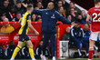 Nuno Espirito Santo, the head coach of Nottingham Forest, is gesturing at the referee duri...