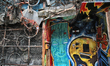 Bicycles and scrap metal are adorning a building in downtown Toronto, Ontario, Canada, on...