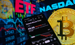 A smart phone is displaying the VanEck Bitcoin Trust ETF stock on the NASDAQ market in Bru...