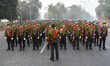 Army personnel are warming up ahead of a rehearsal parade for the Republic Day celebration...