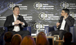 Elon Musk is seen taking part in a conference with YouTuber Ben Shapiro organised by the E...