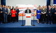 Jaroslaw Kaczynski, the leader of the Law and Justice political party, gives a press confe...