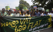 Supporters of Sri Lanka's main opposition are shouting slogans during a protest march agai...