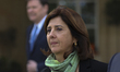 The United Nations chief's personal envoy for Cyprus, Maria Angela Holguin Cuellar, center...