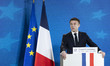 Emmanuel Macron President of the Republic of France at a press conference after the end of...