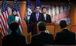 House Democratic Caucus Chair Rep. Pete Aguilar (CA) takes questions from the press at a p...