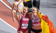 Chari Hawkins from the USA is celebrating a pentathlon victory for Noor Vidts from Belgium...