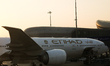 Etihad plane is seen on the airport in Abu Dhabi, United Arab Emirates on February 28, 202...