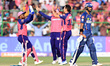 Players from the Rajasthan Royals are celebrating the wicket of Devdutt Padikkal during th...