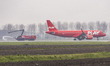 Airbus A320neo aircraft of Play airlines landing and taxiing at Polderbaan runway passing...