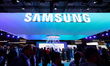 The Samsung logo is on display at their pavilion during the Mobile World Congress in Barce...