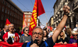 In Turin, Italy, on April 12, 2024, thousands of workers are gathering in the square to pr...