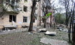 An apartment block is being damaged by Russian shelling in Kharkiv, northeastern Ukraine,...