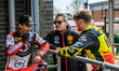 (L to R) Belle Vue Aces' Ben Cook, Birmingham Brummies' Team Manager Sam Ermolenko, and Bi...
