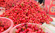Farmers are sorting cherries at the Ganshiqiao fruit market in Zaozhuang, Shandong Provinc...