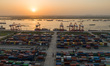 Containers are being stacked at the Longtan Container Terminal in Nanjing Port, in Nanjing...
