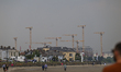 DUBLIN, IRELAND - MAY 11: Construction cranes over multiple construction sites in the Rin...