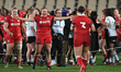 Players of Canada are celebrating after winning the 2024 Pacific Four Series match between...