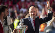 Manchester United manager Erik ten Hag is celebrating the win during the FA Cup Final betw...