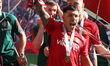 Lisandro Martinez is lifting the FA Cup Trophy after the Emirates FA Cup Final soccer matc...