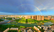 A beautiful rainbow is appearing after a rain over Korla, Xinjiang Uygur Autonomous Region...