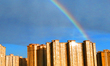 A beautiful rainbow is appearing after a rain over Korla, Xinjiang Uygur Autonomous Region...