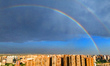 A beautiful rainbow is appearing after a rain over Korla, Xinjiang Uygur Autonomous Region...