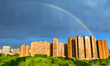 A beautiful rainbow is appearing after a rain over Korla, Xinjiang Uygur Autonomous Region...