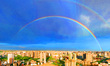 A beautiful rainbow is appearing after a rain over Korla, Xinjiang Uygur Autonomous Region...