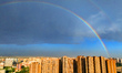 A beautiful rainbow is appearing after a rain over Korla, Xinjiang Uygur Autonomous Region...