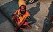 Shanti Mahraj, a specially-abled Sadhu, is drinking tea as he is moving towards the Amarna...