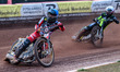 Belle Vue Aces' Norick Blodorn is leading Ipswich Witches' Danny King during the Rowe Moto...