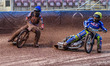 Ashton Vale of the Oxford Chargers is riding in yellow inside Matt Marson of the Belle Vue...